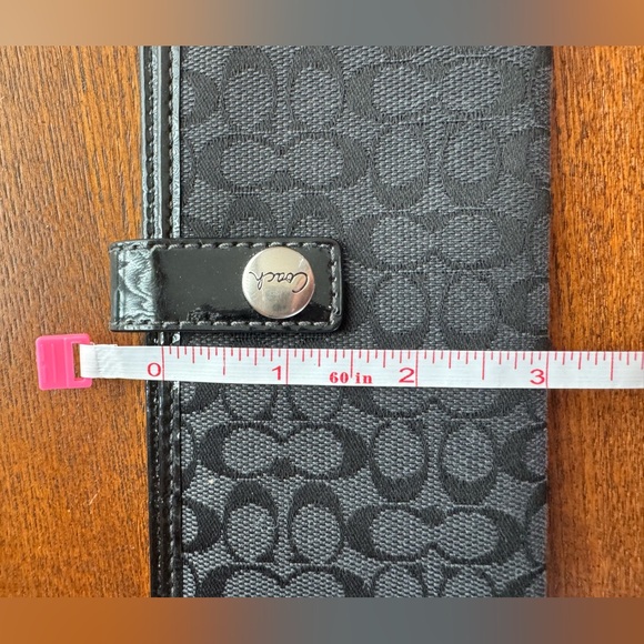 Coach Signature Black Canvas Slim Wallet W/ Patent Leather Trim - Picture 13 of 15